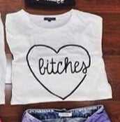 Summer 2017 New Fashion Short Sleeve Loose T Shirt Women Clothing "BEST BITCHES" Heart Print Women Tops In Stock