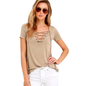 Fashion Womens T Shirt Loose Bandage Pullover Short Sleeve Tops 2017 Girl Lady Summer Beachwear Shirt
