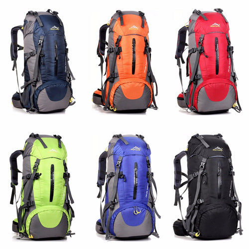 Pratical 50L Waterproof Outdoor Hiking Backpack Camping Travel Bags Climbing Backpack Knapsack with Rain Cover