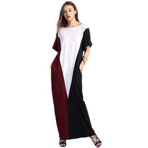 SHEIN Color Block Full Length Dress With Pockets Summer Dresses Casual Short Sleeve T-shirt Dress Maxi Long Dresses