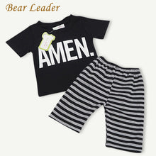 Bear Leader Baby Clothing Sets 2017 New Summer Style Black Letter Short T-shirt+Striped Pants 2pcs Children Clothes