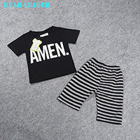 Bear Leader Baby Clothing Sets 2017 New Summer Style Black Letter Short T-shirt+Striped Pants 2pcs Children Clothes